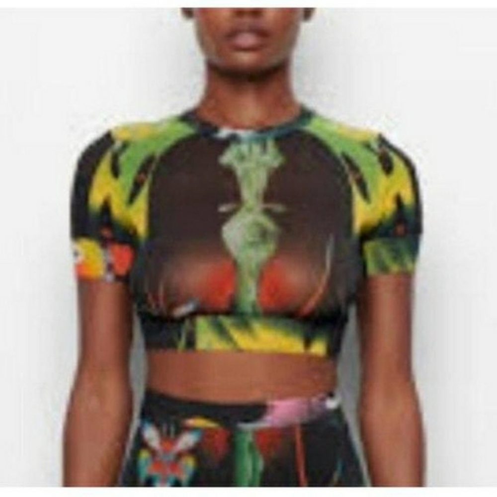 SKIMS Firpal Obsidian print mesh crop top so gorgeous NWT !